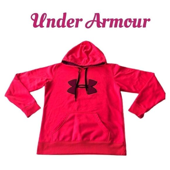 Under Armour Storm Big Logo Hot Pink Pullover Long Sleeve Hoodie Sz Medium - Picture 1 of 7